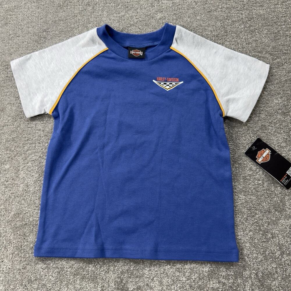 NWT Harley-Davidson Boys Blue Racing Shirt Short Sleeve Graphic Tee 4/5T‎ Biker